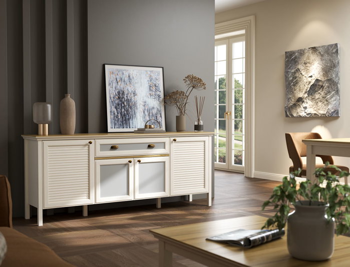 Hanah Home FRN-21008 Consola, Melamina y MDF, Crema Roble Gris, 201.8x82x44.2 cm